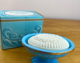 Vintage Avon Bristol Blue Soap Dish With Original Soap Opaline Glass Bathroom Decor