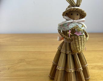 Vintage Avon Straw Bunny Pomander Easter Decor Cottagecore Rabbit Figurine (Original Box)
