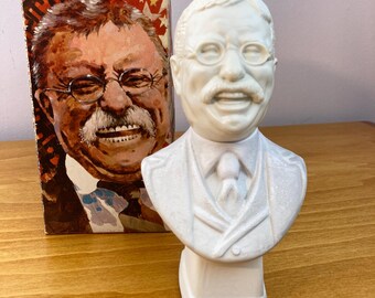 Vintage Avon Theodore Roosevelt Decanter Bottle Tai Winds Aftershave Presidential Bust With Box Quirky Decor DIY Paint Project