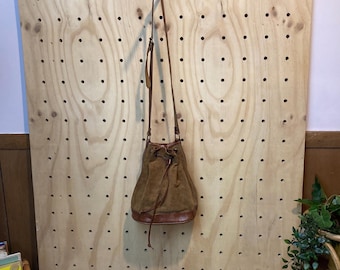 Vintage Italian Suede Drawstring Bag | Lord & Taylor Leather Bucket Bag | Brown Boho Crossbody Purse
