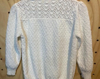 Vintage Cream Knit Sweater | USA Made Textured Pullover, 3/4 Sleeve
