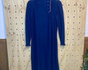 Vintage 60s Mod Dress | Navy Blue Ruffle Collar, Puff Sleeve | Size Small