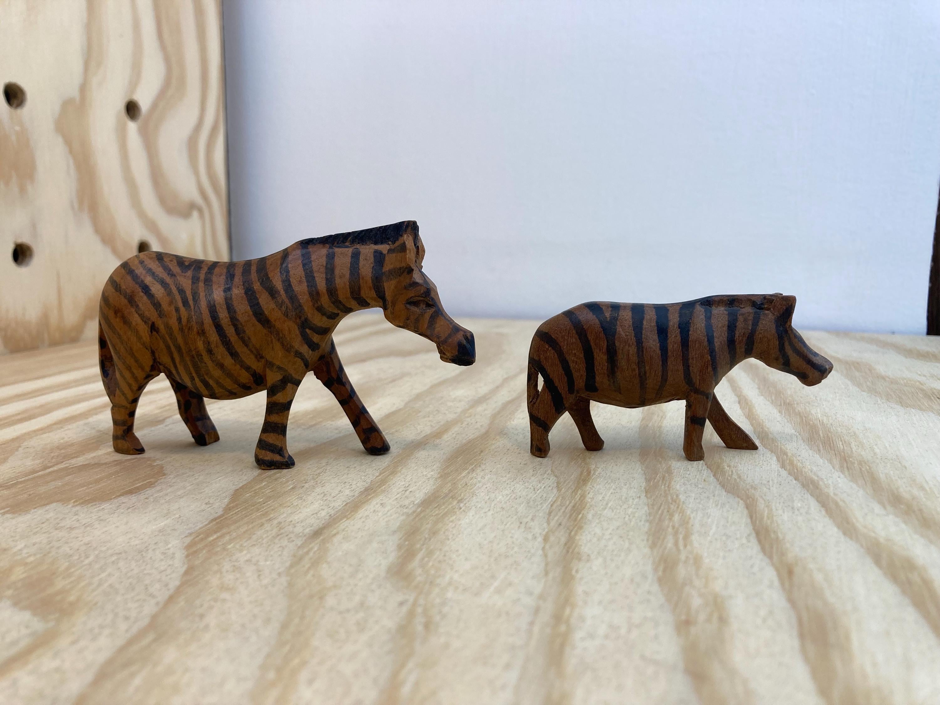 Vintage Hand-carved Teak Wood Zebra Figurines - Set of 2 - Etsy