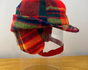 Vintage Red Plaid Wool Children's Hat | Mackinaw Style