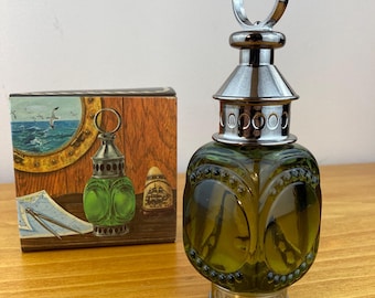 Vintage Avon Whale Oil Lantern Aftershave Bottle, Green Glass Nautical Decor (Full w Box)