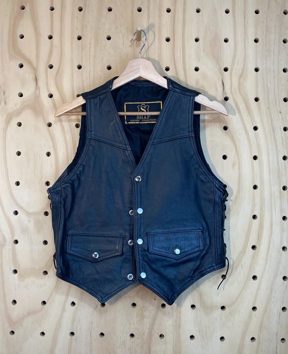 Gilet Vintage Pour Femme En Cuir Teinté - Taille 2X/22 (buste) - Style Longue Veste Bleue