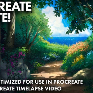 Brush pack for photoshop and procreate, custom made brushes to paint in a ghibli style. Brushes for painting painting plants, leaves, trees, foliage and clouds in your environments and backgrounds. Comes with a real-time voiceover demo tutorial video