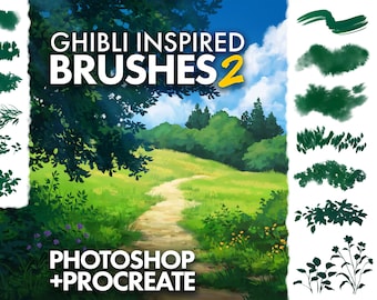 Ghibli-Inspired Brushes 2 for Photoshop & Procreate - Landscape Painting Tools - Anime Backgrounds
