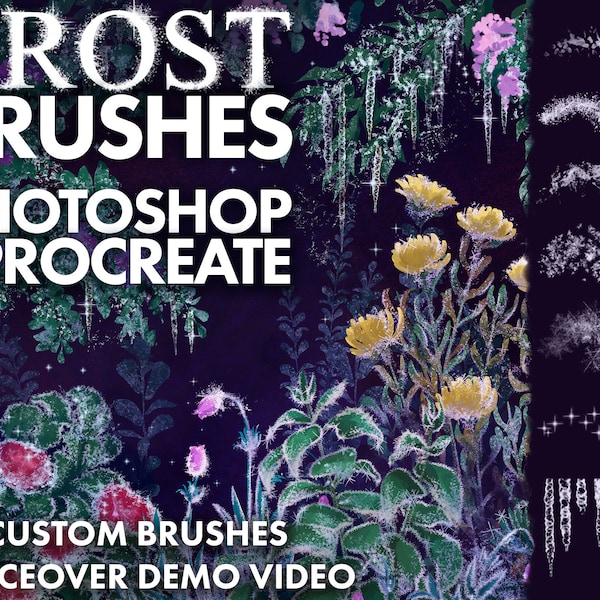 Winter Frost Brushes for Photoshop and Procreate - For painting frosty snowy winter environments with frost, glitter, snow & icicle brushes