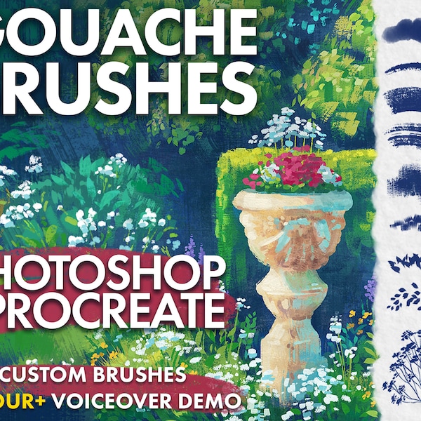 Hand-Painted Gouache Brushes for Photoshop and Procreate