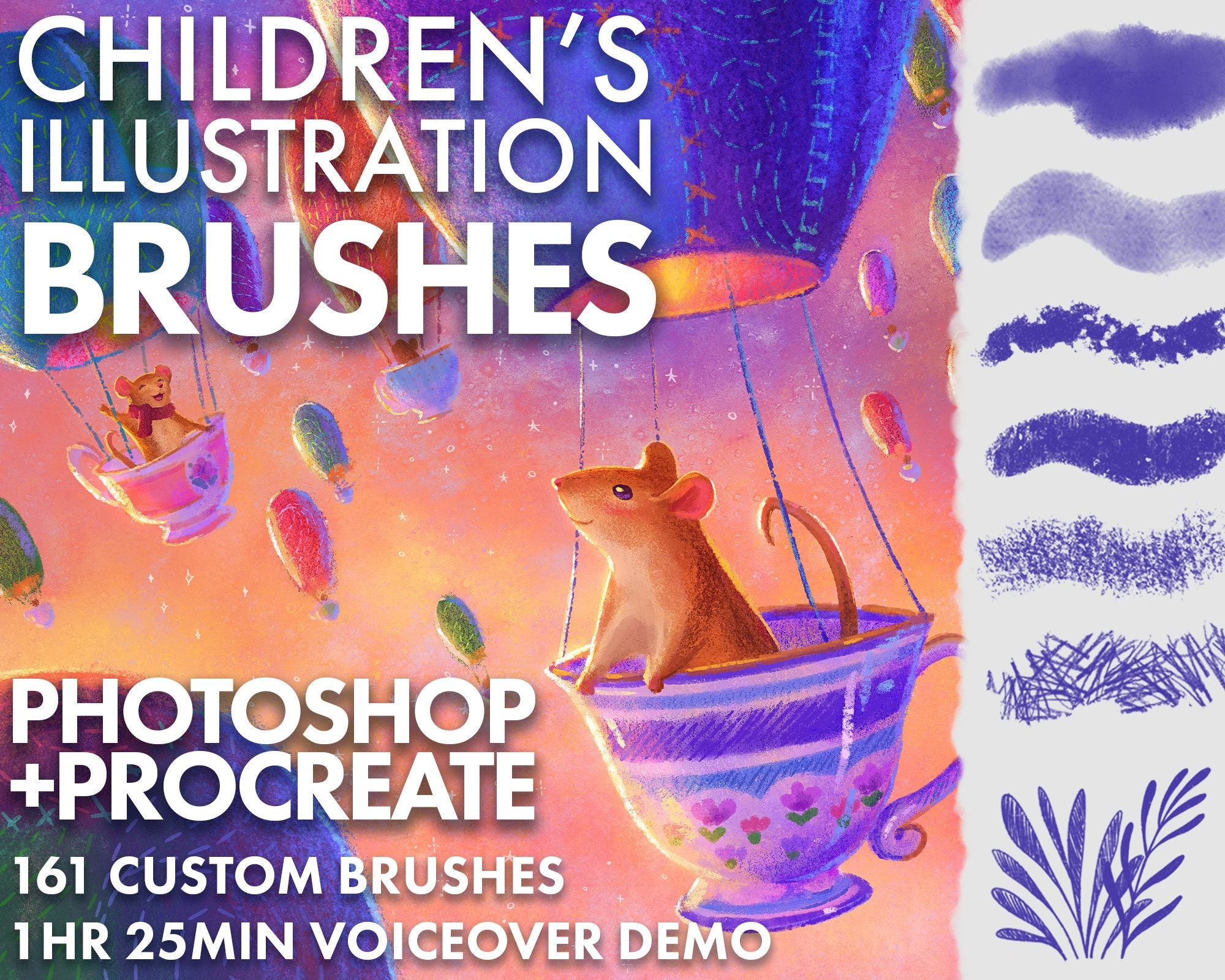 Children’s Illustration Brushes for Photoshop & Procreate – Textured Dry/Wet Media Pack - Image 1