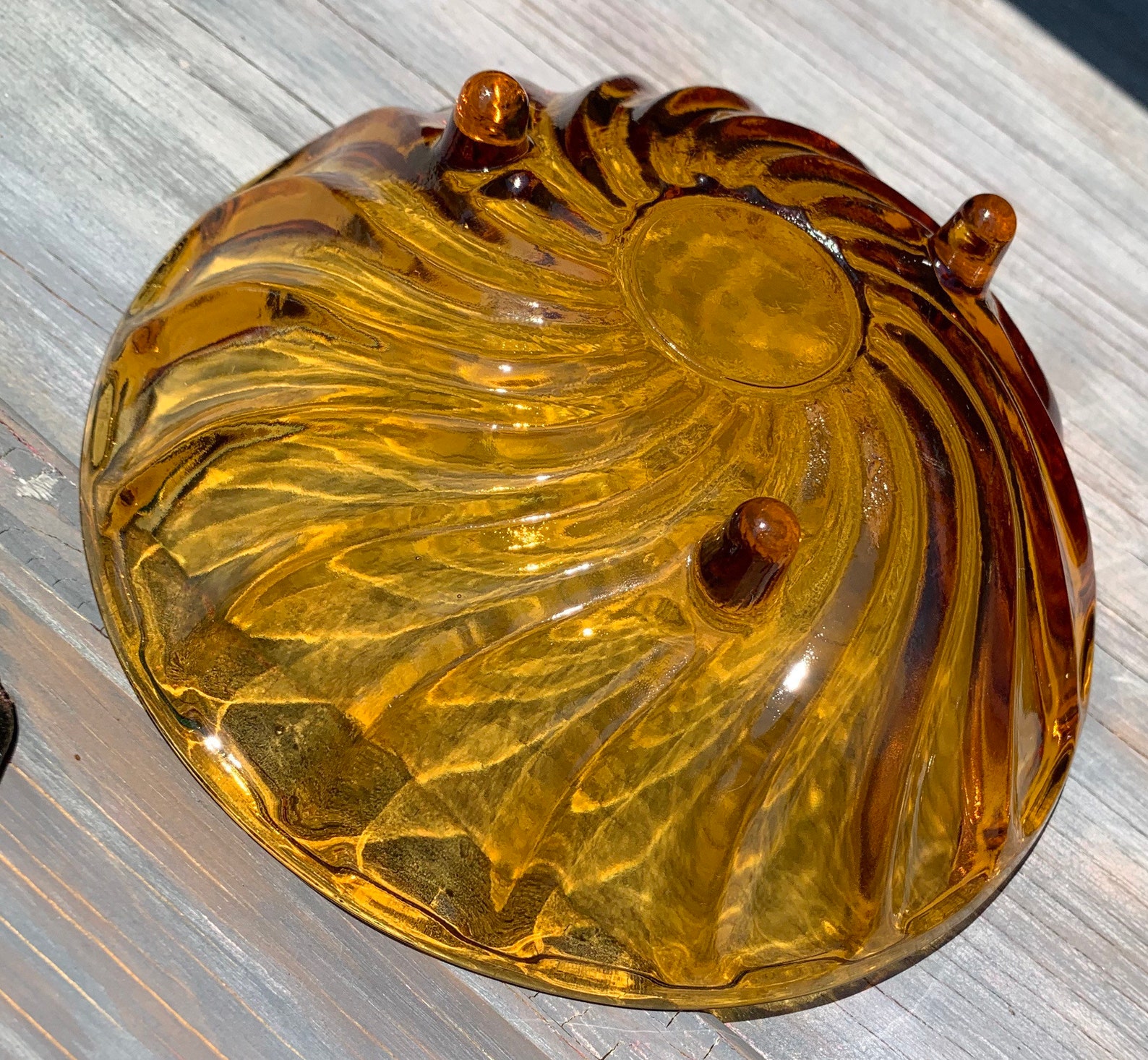 Vintage Amber Candy Dish with Lid and Feet. Excellent Etsy