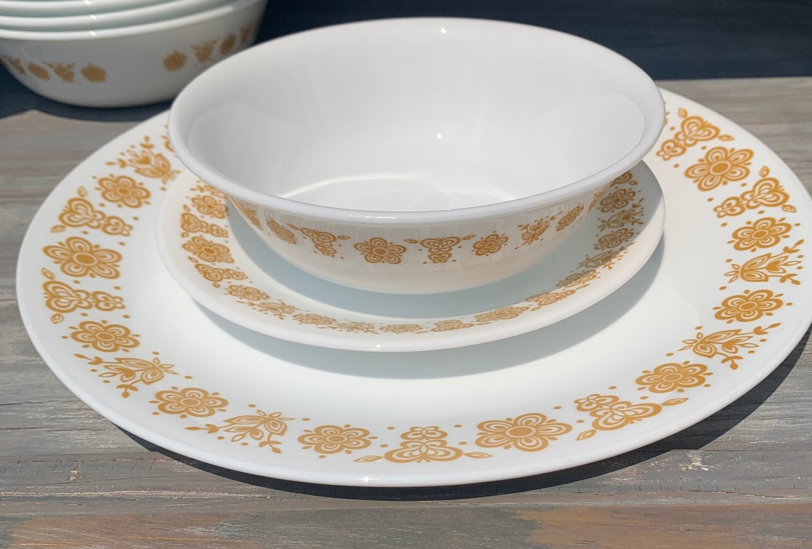 1970s Vintage Corelle Corning Butterfly Gold Dinnerware. Etsy