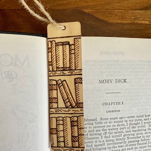 Wooden Bookmark - Bookcase Design - Pyrography - Woodburning - Bookish Gift - Unique Item