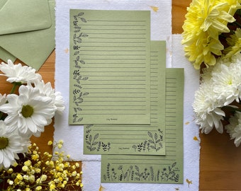 Papier à lettres - Motifs en papier feuillu - Papeterie faite main - Papier à lettre Cottagecore - Feuilles et fleurs