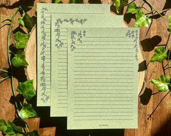 Letter Writing Paper - Ivy Paper Designs - Handmade Stationery - Cottagecore Letter Paper - Leaves and Flowers