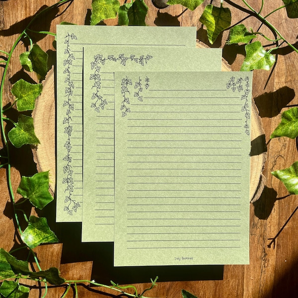 Papel para cartas - Diseños de papel Ivy - Papelería artesanal - Papel para cartas estilo cottagecore - Hojas y flores