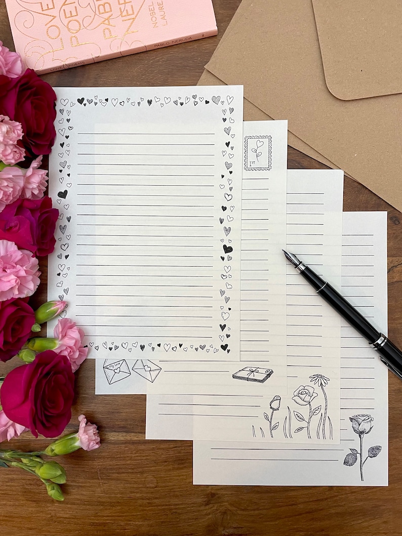 Letter Writing Paper Valentine Paper Handmade Stationery Love Letter