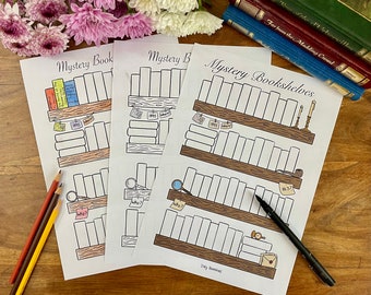 Mystery Reading Tracker (Downloadable) - Themed Bookshelves to track your reading - Reading Log
