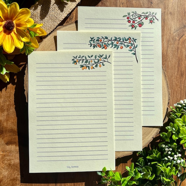 Papel para escribir cartas - Árbol frutal - Papel temático - Papel blanco - Papelería artesanal - Papel de cartas con estilo cottagecore