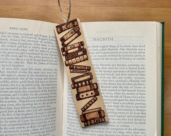 Wooden Bookmark - Bookstack Design - Pyrography - Woodburning - Bookish Gift - Unique Item