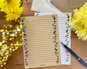 Letter Writing Paper - Floral Paper - Hand Illustrated - Handmade Stationery - Cottagecore Letter Paper