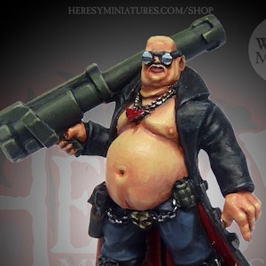 SciFi-schaal 28 mm Trenchcoat in cyberpunkstijl Gang &#39;Tiny&#39;, &#39;Tank&#39;-ganger met raketwerper