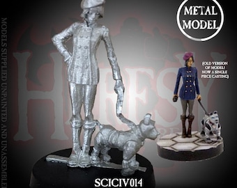 SciFi Civilian - Stylish Woman walking Robopuppy (Metal Miniature)
