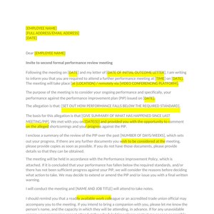 Plantilla de invitación de empleado a la reunión de evaluación de desempeño de segunda etapa