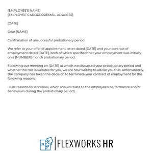 Letter to employee confirming unsuccessful probationary period