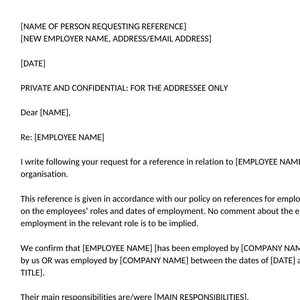 Letter to new employer to provide an employment reference