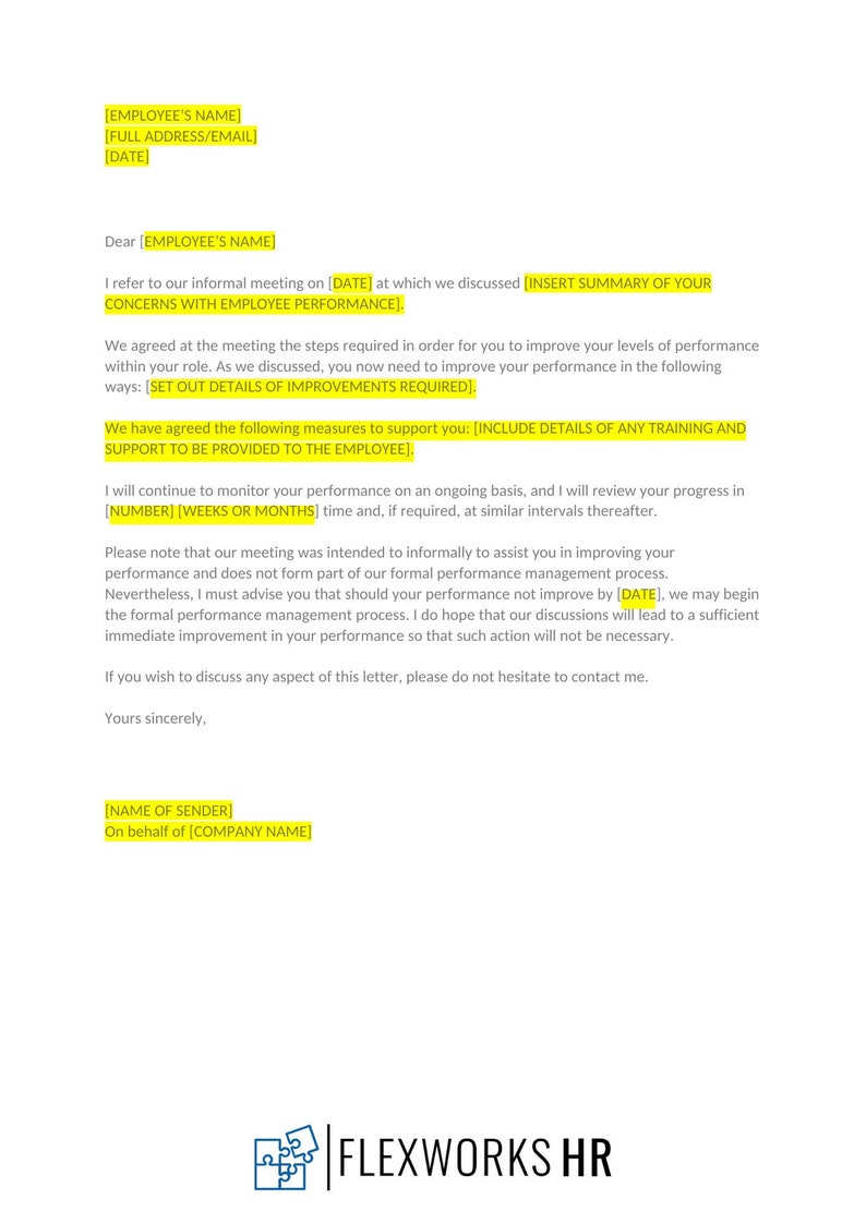 Employee Letter Confirming Informal Discussion of Performance Concerns ...
