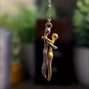 Collar con colgante de abrazo, gargantilla, cadena para hombre y mujer, regalo para pareja, colgante romántico de plata y oro.