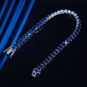 September Sapphire Bracelet, Sapphire Tennis Bracelet, September Birthstone Dainty Bracelet, Tennis Diamond Gemstone Minimalist Bracelet