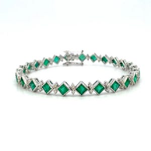 18K Emerald Tennis Bracelet,14K Gold Emerald Bracelet,14k Gold Prong Set Emerald Tennis Bracelet, Emerald Layering Bracelet For Women Gift