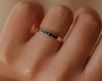 Sapphire Eternity Band Ring / 14k Solid Gold Sapphire Band Ring Women / Sapphire Birthstone Ring / Minimalist Stacking Ring / Birthday Gift