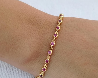Ruby Bracelet / 14k Gold Bezel Setting Ruby Tennis Bracelet/ Multi-stone Ruby Layering Bracelet / July Birthstone Gift, Gift for Her