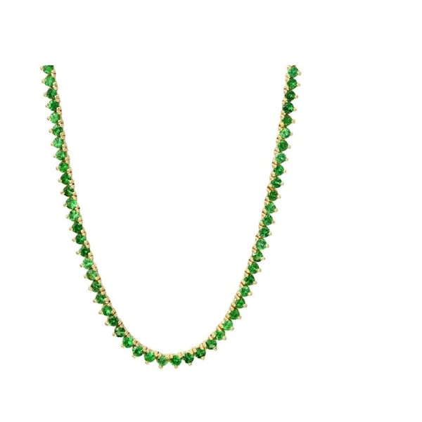 Emerald Tennis Necklace | Sterling Silver, Nano Green Stone