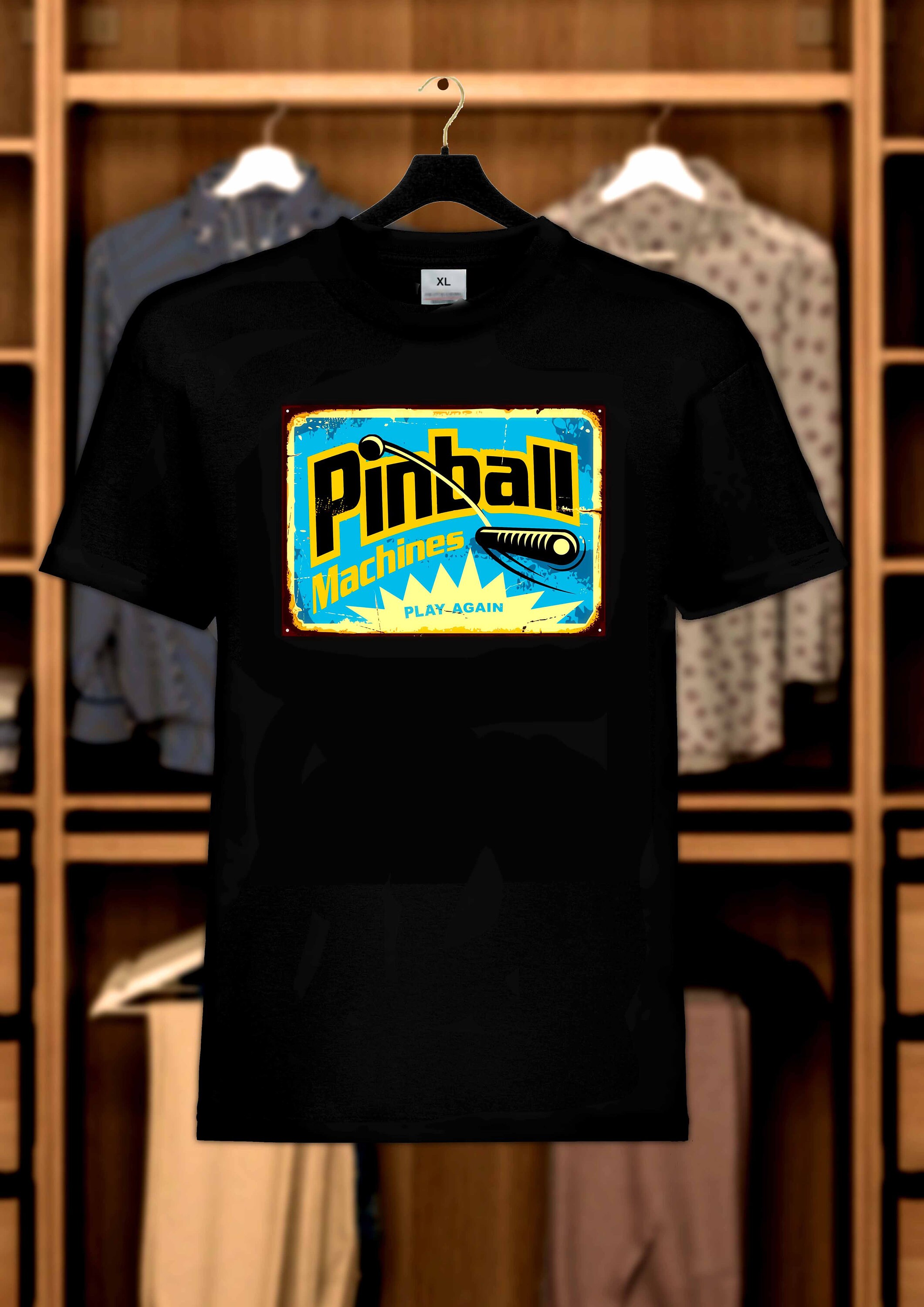 TShirt schwarz Pinball Vintage Zeichen Etsy