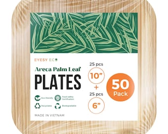 Disposable Palm Leaf Plates 6,8,10 Inch (50 Pack) - Trays Bamboo Like Serving Platters 14"x10" & 16"x10" (10 Pack) - Eco-Friendly Dinnerware