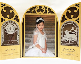 First Holy Communion Gift - Personalized Triptych 5X7 Picture Frame