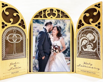 Personalized Wedding Triptych Picture Frame: Catholic Marriage Gift