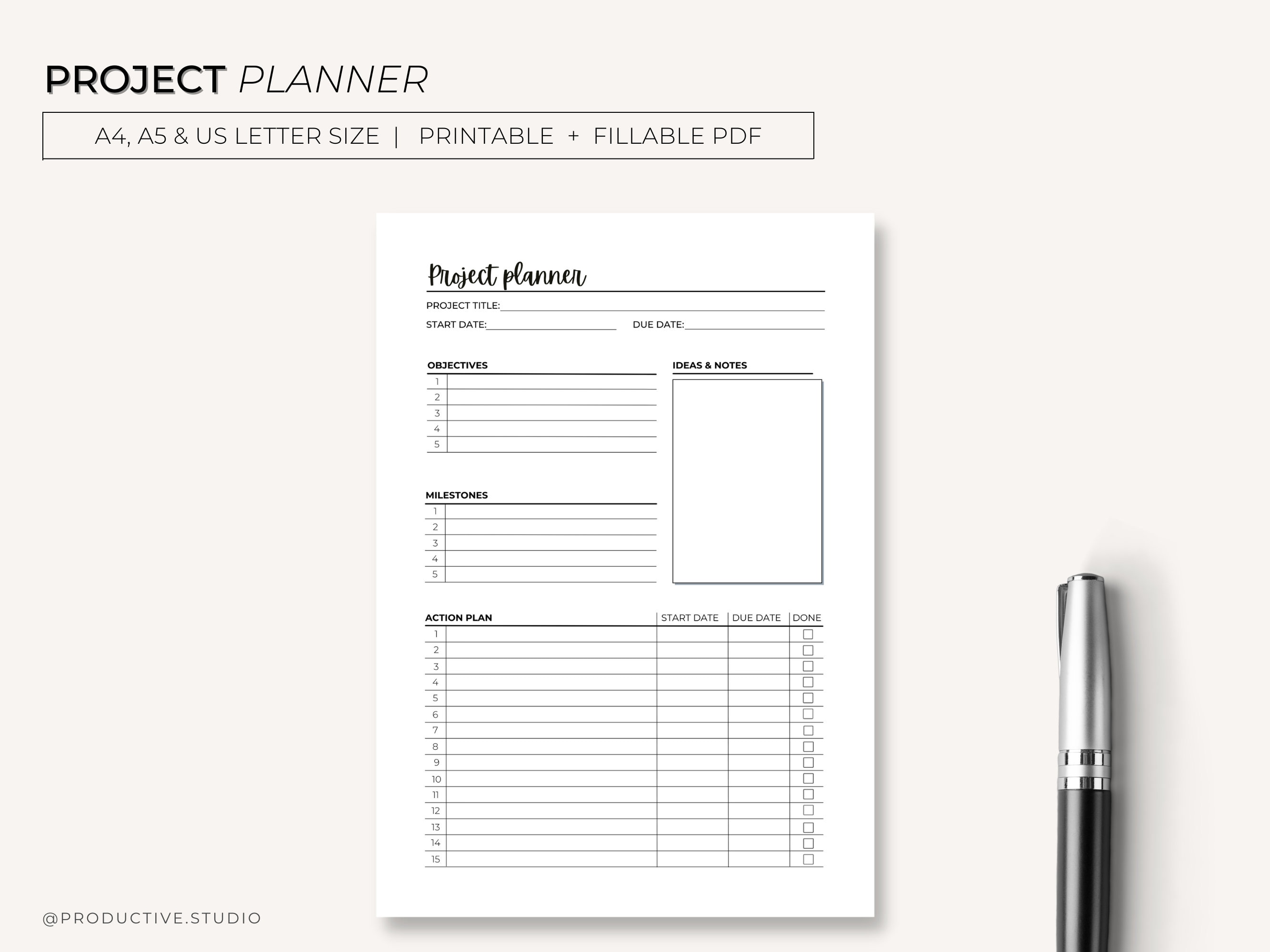Project Planner, Printable Planner, Project Planner Printable, Action ...
