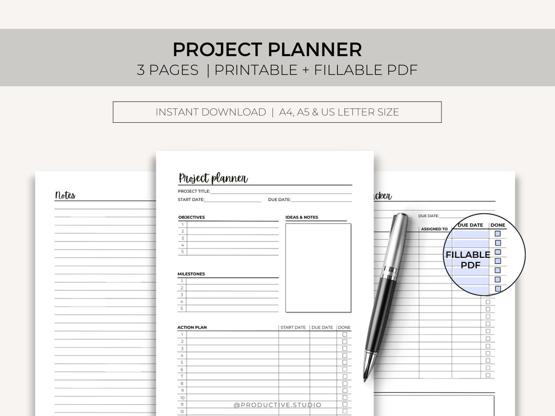 Project Planner, Printable Planner, Project Planner Printable, Action ...
