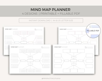 Planificador de mapas mentales, mapa mental imprimible, mapa de lluvia de ideas, mapa mental editable, mapa de ideas, planificador visual, diagrama de mapa mental, descarga instantánea