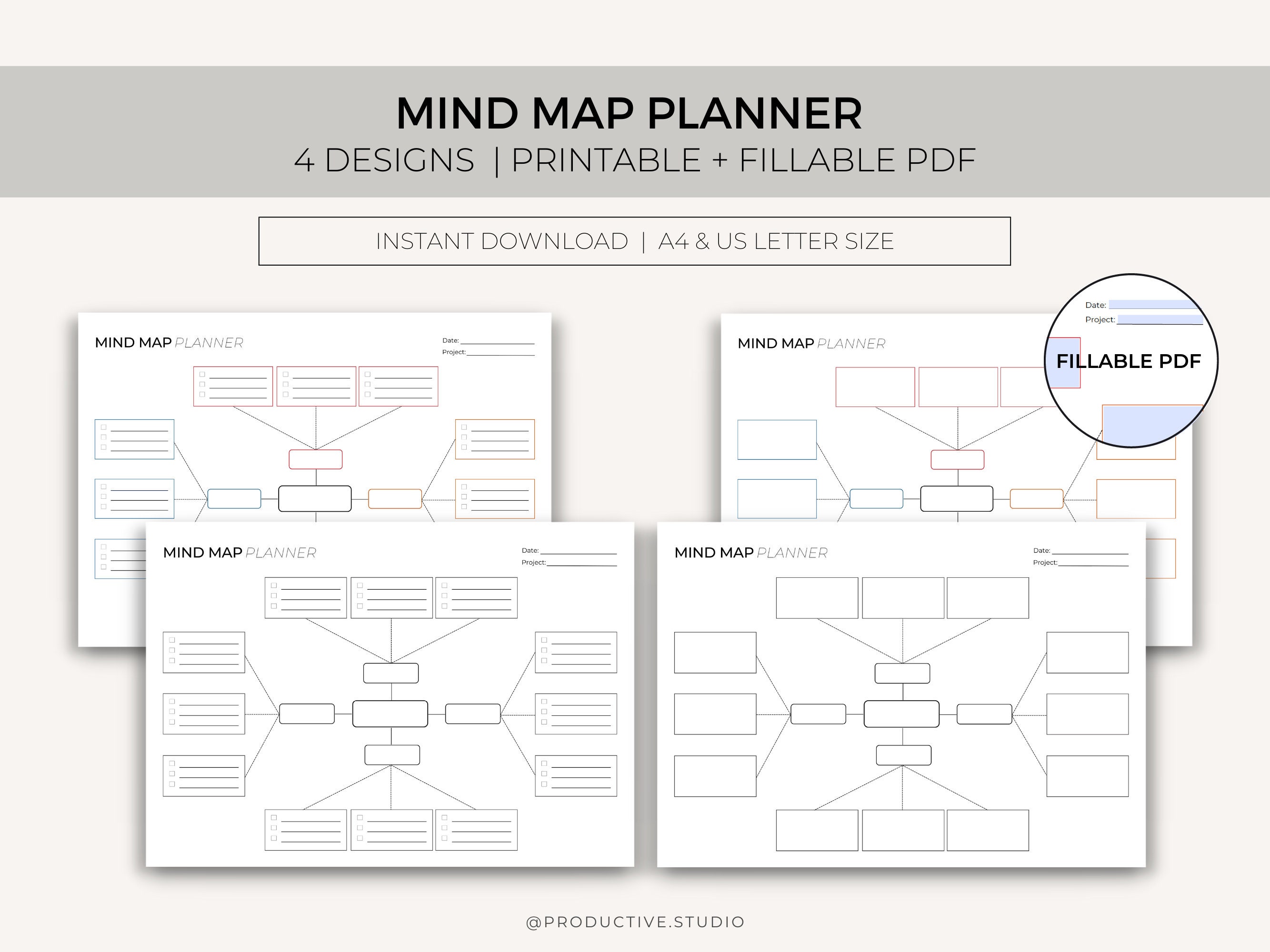 Mind Map Planner, Printable Mind Map, Brainstorming Map, Editable Mind