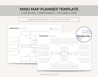 Minimalistic Mind Map Planner, Brainstorm Map, Mind Map Template, Printable Mind Map, Editable Mind Map, Mind map diagram, Instant Download