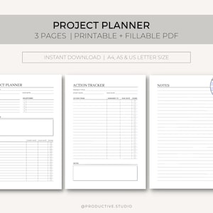 Project Planner, Minimal Project Planner, Productivity Planner, Work Planner, Project Planner Template, A4/A5/Letter, Instant Download