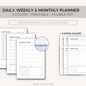 Daily Planner, Weekly Planner, Monthly Planner, Printable Planner, Planner Set, Planner Bundle Printable, Undated Planner, A4, A5, Letter