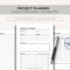 Project Planner, Productivity Planner, Work Planner, Printable Planner, Editable A4, A5, US Letter, Digital Template, Instant Download
